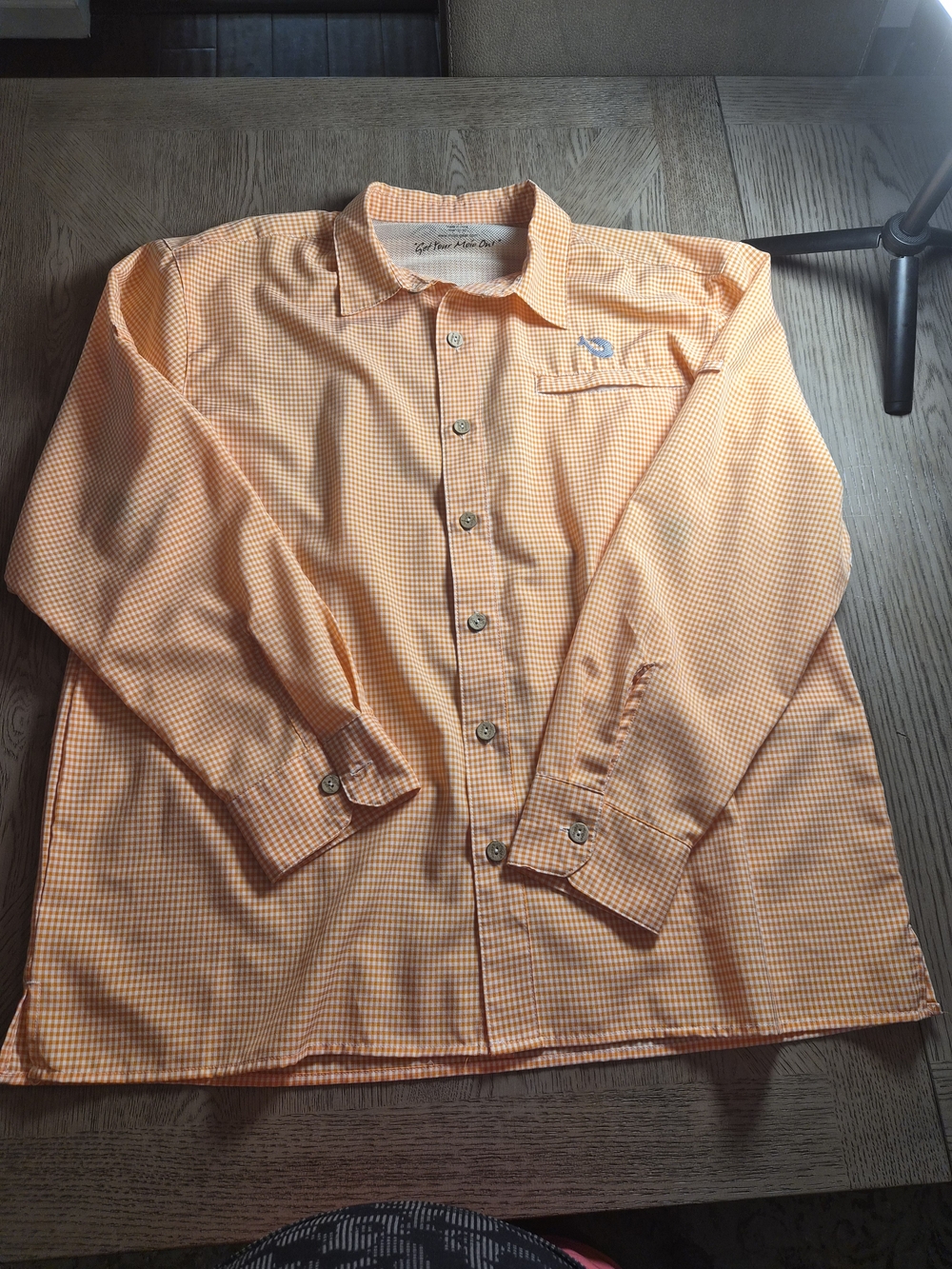 Men's Lightweight Orange Gingham Button-Down Shirt
